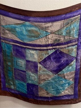 Vakko Geometric Silk Scarf in Purple, Turquoise, Brown